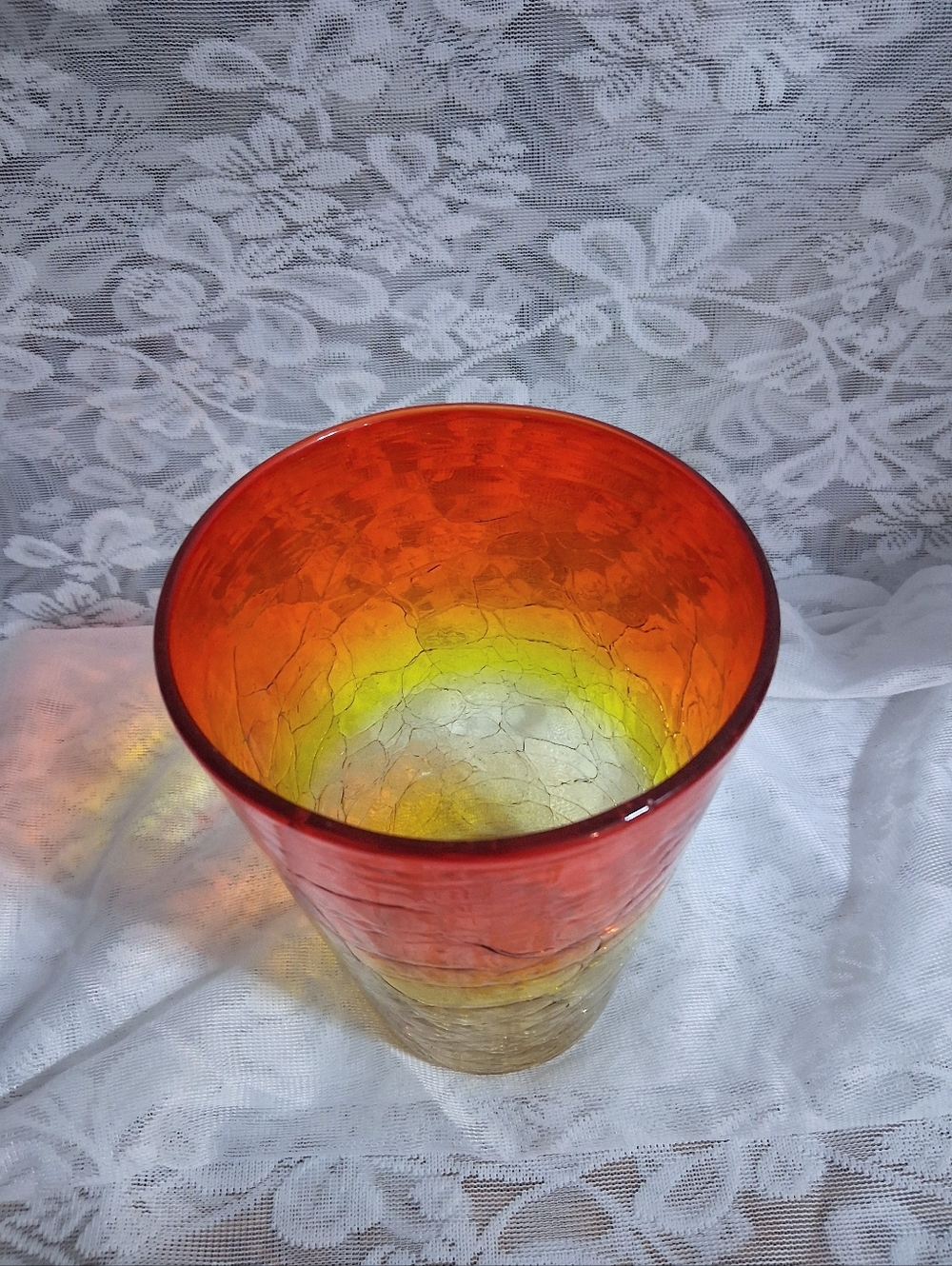 Vintage Blenko Crackle Glass Vase Amberina Orange - Picture 6 of 10